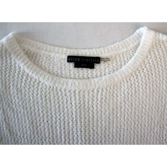 Alice + Olivia Womens Sz XS White Fuzzy Open-Knit High-Low Hem Harpo Sweater $99 - Picture 6 of 7